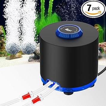 Premium Quiet AQQA Aquarium Air Pump, Quiet Powerful Fish Tank Air Pump 3W/6W/10W with Stainless Steel Dual Outlet, Adjustable Oxygen Aerator Pump with Air Stone Bubbler for Fish Tank Up to 200 Gallon 3W (Tubby) - High-Efficiency Aquarium Filter