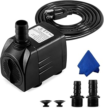 Premium Quiet CWKJ Fountain Pump, 400GPH Submersible , Durable 25W Outdoor Water Pump with 6.5ft Power Cord, 3 Nozzles for Aquarium, Pond, Fish Tank, Water Pump Hydroponics, Backyard Fountain - High-Efficiency Aquarium Filter