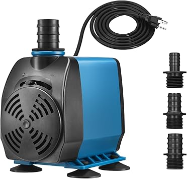 Premium Quiet TONGCHANT Submersible Pump, 800GPH & 10ft Lift | 60W Adjustable Flow Fountain Pump for Small Pond Fish Tank & Aquarium, 3 Nozzles(1/2", 5/8" & 3/4"), Fish Safe & Ultra Quiet Operation, ETL Listed - High-Efficiency Aquarium Filter