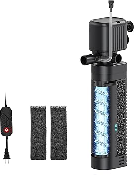Premium Quiet Aquarium Filter with UV, 450GPH for 40-150 Gallon Tanks, Submersible with Timer for Crystal Clear Water in Aquarium, Pond, Turtle Tank(25W ) - High-Efficiency Aquarium Filter
