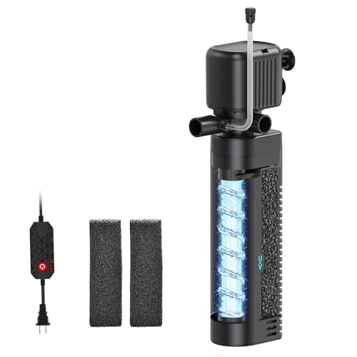 Premium Quiet Aquarium Filter with UV, 450GPH for 40-150 Gallon Tanks, Submersible with Timer for Crystal Clear Water in Aquarium, Pond, Turtle Tank(25W ) - High-Efficiency Aquarium Filter detail