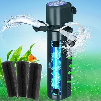 Premium Quiet coospider-repta 200GPH Aquarium Filter, U-V for Aquarium for 20-75 Gal Tank, Submersible Pump Filter for Green Water and Algae Clean, Ultra-Silent Green Killing Machine with Fish Tank Deodorization - High-Efficiency Aquarium Filter
