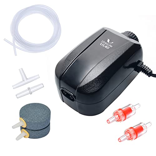 Premium Quiet Uniclife Aquarium Air Pump Dual Outlet Fish Tank Aerator with Accessories for 5-200 Gallon Tank - High-Efficiency Aquarium Filter detail