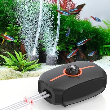 Premium Quiet hygger Powerful Aquarium Air Pump, 3.5W/4.5W Ultra Quiet Fish Tank Air Pump Dual Outlet, Adjustable Oxygen Aerator Pump with Air Stone, Aquarium Bubbler for Fish Tank Up to 100-200 Gallon - High-Efficiency Aquarium Filter