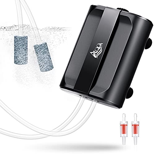 Premium Quiet AQQA Aquarium Air Pump,3.5W 5W Dual Outlet Oxygen Pump with 2 Air Stone,Adjustable Air Valve Quiet Bubbler Pump,Up to 160 Gallon Fish Tank (3.5w) - High-Efficiency Aquarium Filter detail
