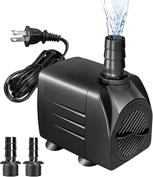 Premium Quiet 400GPH (1500L/H) Submersible Pump 20W, Ultra-Quiet Water Fountain Pump with Adjustable Flow, 6.56ft High Lift & 3.9ft Power Cord, Includes 3 Nozzles for Aquarium, Pond, Hydroponics, Statuary - High-Efficiency Aquarium Filter