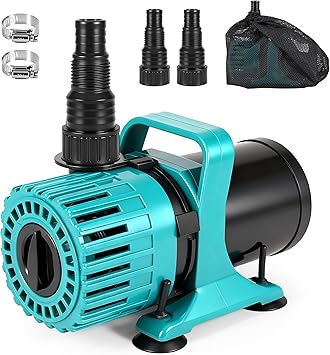 Premium Quiet Pond Pump, 100W Adjustable Flow Fountain Pump with 600–1800 GPH, Ultra-Quiet Koi Pond Pump with 180° Rotatable Outlet & Magnetic Drive, 20FT Cord, UL Listed, Upgraded Version - High-Efficiency Aquarium Filter