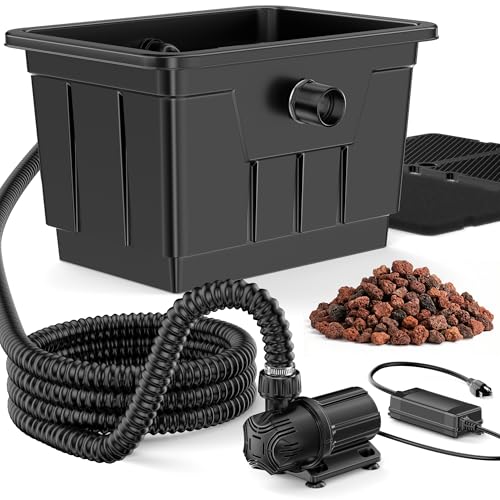 Premium Quiet POPOSOAP Large Pond Filter Kit, 1200GPH Pond Filter with Quiet Pond Pump & 9.8FT Tube, Multiple Filtration System for for Koi Pond Garden Pond Water Clean & Clear-P2580 - High-Efficiency Aquarium Filter detail