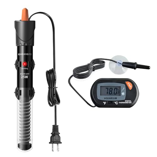 Premium Quiet HiTauing Aquarium Heater 25W/50W/100W/200W/300W, Adjustable Knob Fish Tank Heater with Digital Thermometer, Submersible Betta/Turtle Tank Heater for Freshwater and Saltwater Tanks - High-Efficiency Aquarium Filter detail