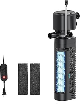 Premium Quiet Aquarium Filter with UV, 450GPH for 40-150 Gallon Tanks, Submersible with Timer for Crystal Clear Water in Aquarium, Pond, Turtle Tank(25W ) - High-Efficiency Aquarium Filter