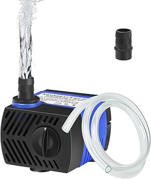 Premium Quiet AQUANEAT Small Fountain Pump, 80 GPH Mini Submersible Water Pump with 3.3 ft Tubing, for Aquarium Fish Tank, Pet Water Fountain, Hydroponics, Pond Waterfall Filter Pump - High-Efficiency Aquarium Filter
