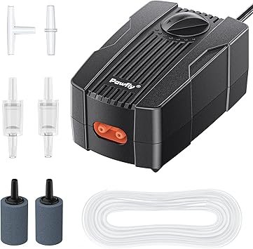 Premium Quiet Pawfly Aquarium Air Pump Oxygen Pump for 10-200 Gallon Fish Tanks Buckets Dual Outlet Adjustable Ultra Quiet Aerator Pump with Accessories - High-Efficiency Aquarium Filter