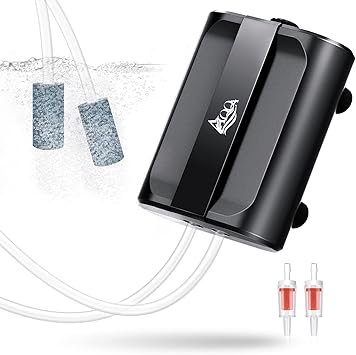 Premium Quiet AQQA Aquarium Air Pump,3.5W 5W Dual Outlet Oxygen Pump with 2 Air Stone,Adjustable Air Valve Quiet Bubbler Pump,Up to 160 Gallon Fish Tank (3.5w) - High-Efficiency Aquarium Filter