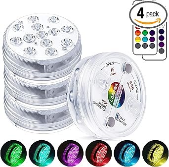 Premium Quiet LOFTEK Submersible LED Lights with Remote, 13 LED Pool Lights for Inground Above Ground Pool with Magnets &10 Suction Cups,16 Color Changing Underwater Light for Ponds Battery Operated (4 Packs) - High-Efficiency Aquarium Filter