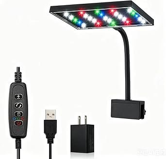 Premium Quiet Carefree Fish Aquarium LED Light USB 5V1A RGBW 5730 Timmer 1~10Gal Fish Tank Clip Light 10 Brightness Levels 8W with USB Port (Include UL Certification Power Adapter) - High-Efficiency Aquarium Filter