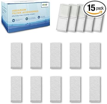 Premium Quiet URUQ Fish Tank Filter Cartridge: 15 Pack Aquarium Top Fin Filter Cartridges, Replacement Aquarium Carbon Cartridge with Zeolite - High-Efficiency Aquarium Filter
