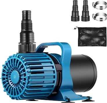 Premium Quiet TONGCHANT Pond Pump for Fish Pond Fountain & Waterfall, 1600 GPH 14FT Lift | 100W submersible water pump, ultra quiet motor, 180° rotatable outlet, filter bag, 20FT cord, UL listed, blue - High-Efficiency Aquarium Filter