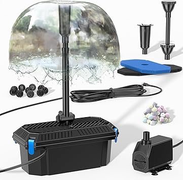 Premium Quiet Biling Pond Filter with Fountain Pump Kits, 660GPH Koi Pond Filter with 40W Pond Pumps for Outdoor Ponds, Pond Fountain Kit for Garden Pond, Fish Tank, Water Feature - Corded Electric - High-Efficiency Aquarium Filter