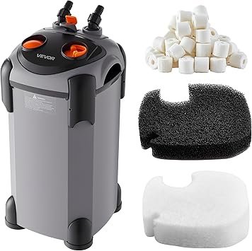Premium Quiet VEVOR 224.5GPH Canister Filter, 3-Stage External Aquarium Filter with Powerful Pump, Quite Water Circulation Cleaning Machine with Media for Fish Tanks and Aquariums Up to 55 Gallons, for Freshwater - High-Efficiency Aquarium Filter