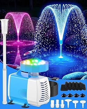Premium Quiet 3-in-1 Submersible Pump RGB Pond Filter Kits, 2026 Upgraded Pond Filter Fountain with 7 Colorful Lights, Pond Fountain Pump with 3 Spray Modes, 660GPH Submersible Water Pump for Pond, Fish Tank-blue - High-Efficiency Aquarium Filter