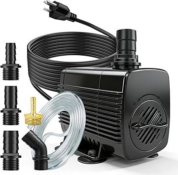 Premium Quiet SongLong 25W 400GPH 10ft Cable Submersible Fountain Pump with Tubing |Overheat Protection | for Outdoor Garden, Pond & Hydroponic Installations - High-Efficiency Aquarium Filter
