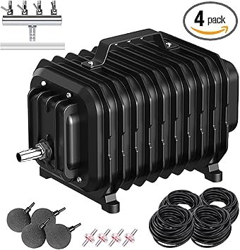 Premium Quiet Pond Aerators for Outdoor Ponds, Air Pump for Pond up to 2500 Gallons, Complete Koi Fish Pond Aeration Kit, Oxygenation Bubbler Pump with Air Stones Airline Tubing Check Valves - High-Efficiency Aquarium Filter