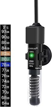 Premium Quiet AQUANEAT Aquarium Heater, 25W Small Betta Fish Tank Heater, Mini Preset Water Thermostat with a Thermometer - High-Efficiency Aquarium Filter