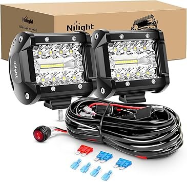 Premium Quiet Nilight LED Light Bar 2PCS 60W 4 Inch Flood Spot Combo LED Work Light Pods Triple Row Work Driving Lamp with 12 ft Wiring Harness kit - 2 Leads - High-Efficiency Aquarium Filter