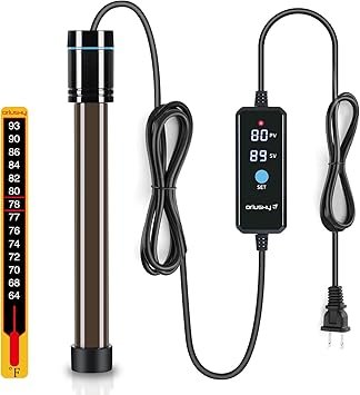 Premium Quiet Orlushy Submersible Aquarium Heater, Fish Tank Heater with Free Thermometer for Freshwater and Saltwater Tank - High-Efficiency Aquarium Filter